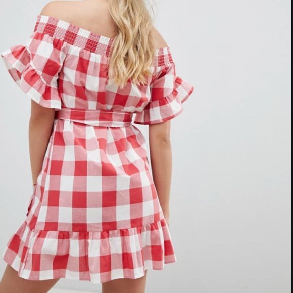 ASOS off shoulder frill detail dress in gi… - Picture 2 of 8